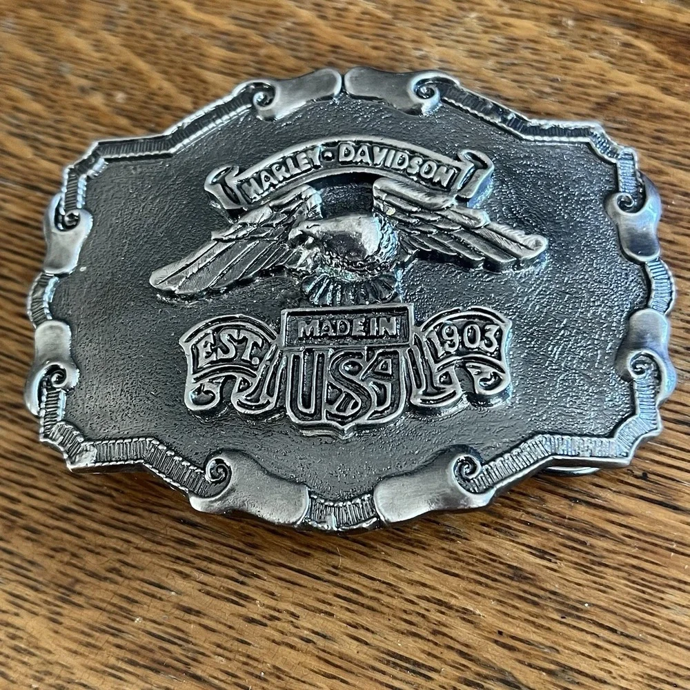 Vintage Harley Davidson Belt Buckle Made In USA Silver Tone Eagle Biker Metal